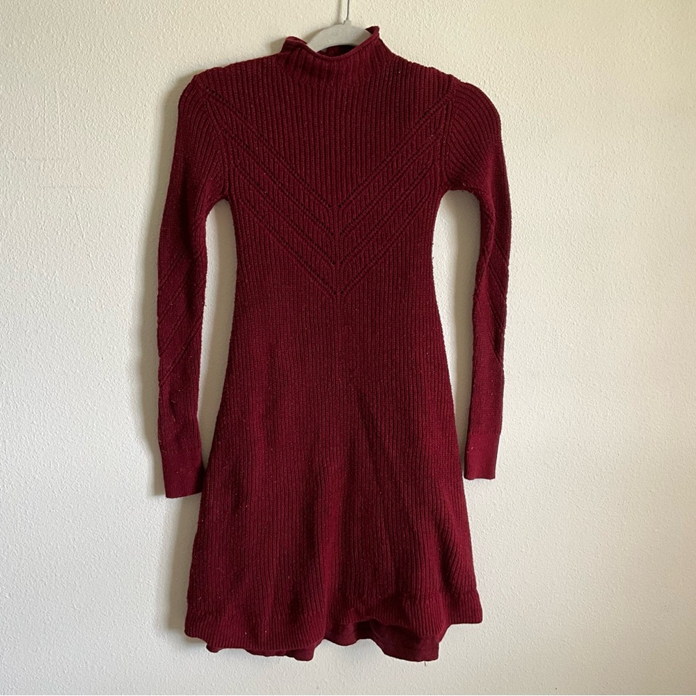 American Eagle Outfitters Burgundy Ribbed Sweater Dress XS